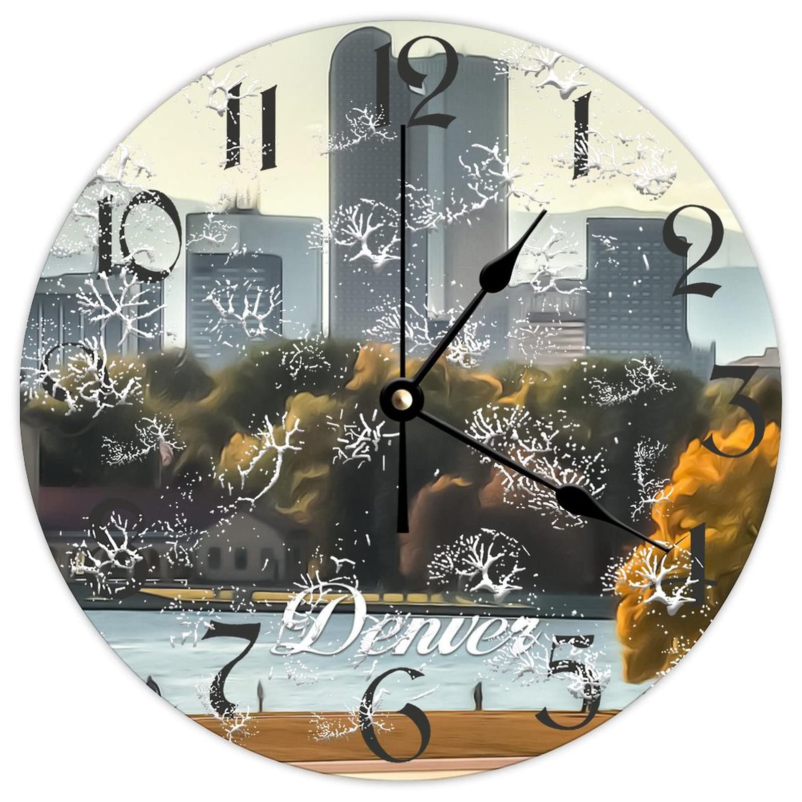Horloge ronde en bois Denver City pendule murale pour cuisine et chambre