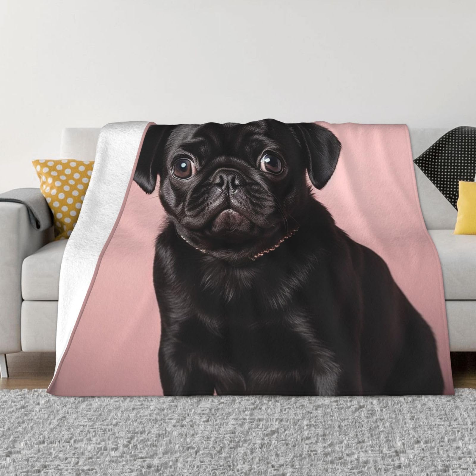 KLOPH Cute Black Pug Throw Blanket 40"x30" Flannel Fluffy Warm Blanket for Couch, Reversible Plush Blankets for Bed, Comfy Fuzzy Blanket for Sofa, Plush Lightweight-Blankets for All Season