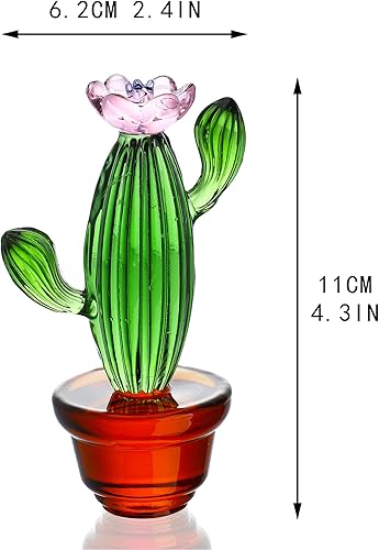 Miniatura 3 de Figura de cactus de cristal soplado hecha a mano de 4.3 pulgadas, adornos de decoración de cactus de cristal, coleccionables, decoración de plantas