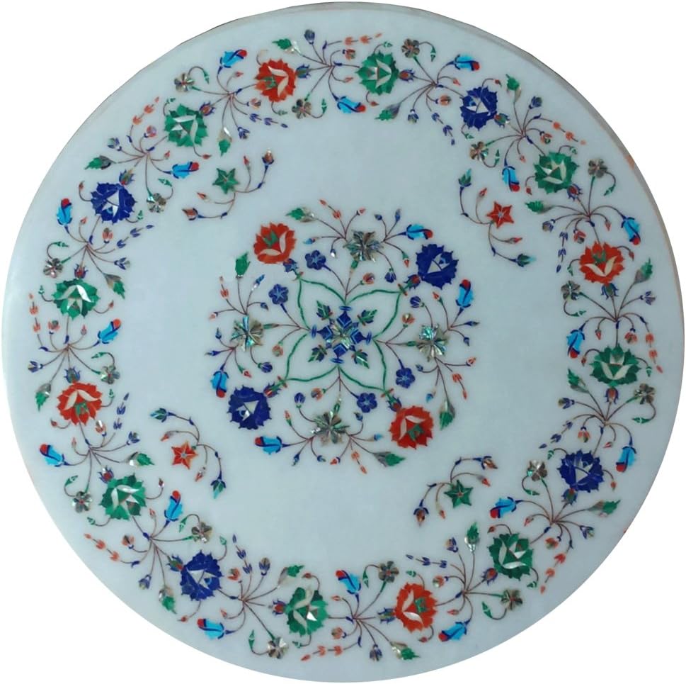 White Marble Inlay Table Top/Living Room/Floral Design/Luxury Home