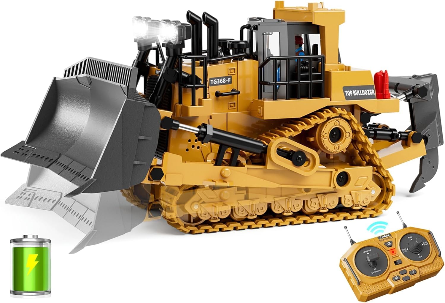 CROPDAK Rc Bulldozer Toys for Boys,Construction Remote Control Bulldozer with Metal bulldozing Shovel Lights/Sounds for Kids Boys