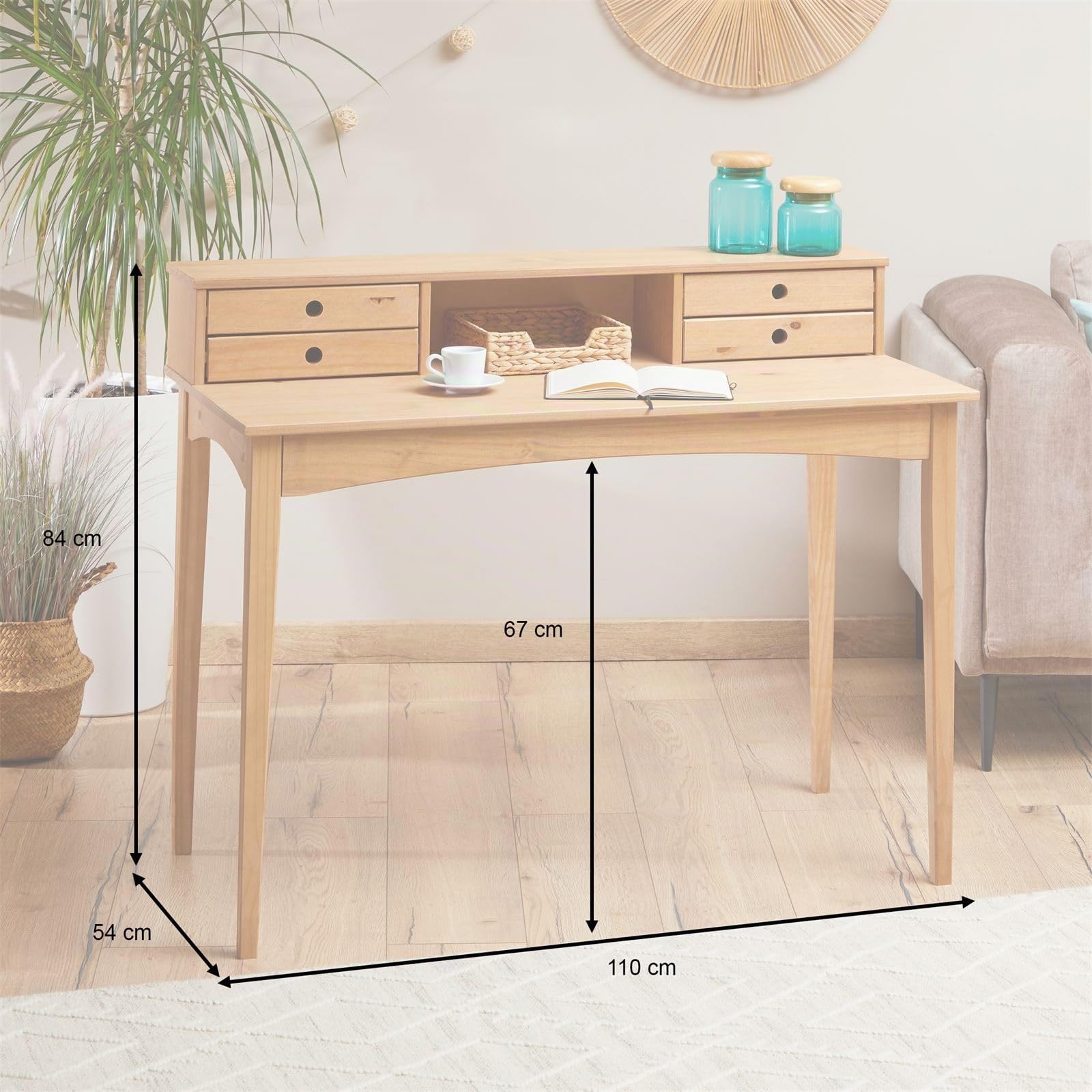 IDIMEX Schreibtisch Milano mit 4 Schubladen und 1 Fach aus Massivholz, Eiche Farben, robuste Verarbeitung PC-Tisch mit Stauraum für Büro und Home-Office