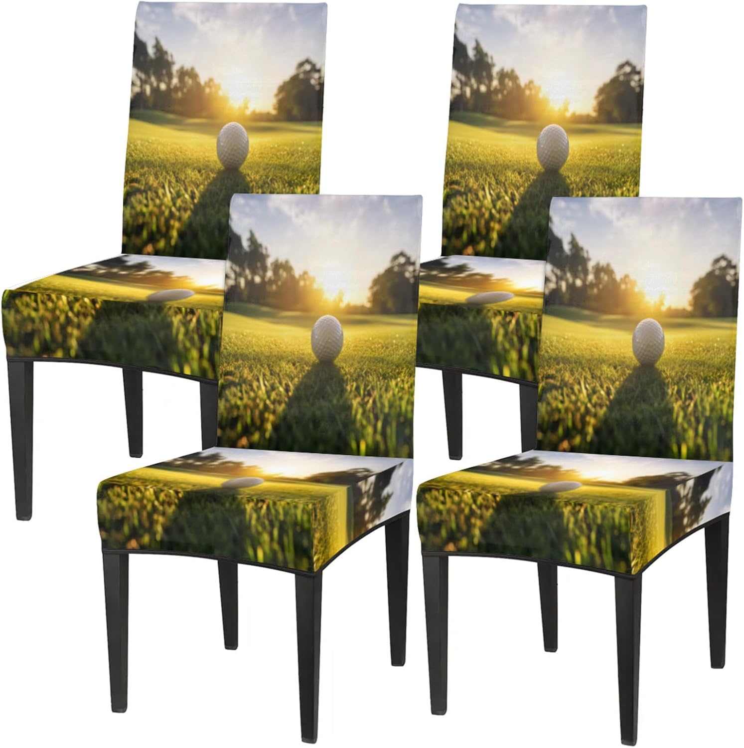 QsirBC Golf Gass Stretch Dining Room Chair Covers Set of 4 Chair Slipcovers Removable Washable Kitchen Seat Covers Chair Protectors for Hotel Party Wedding