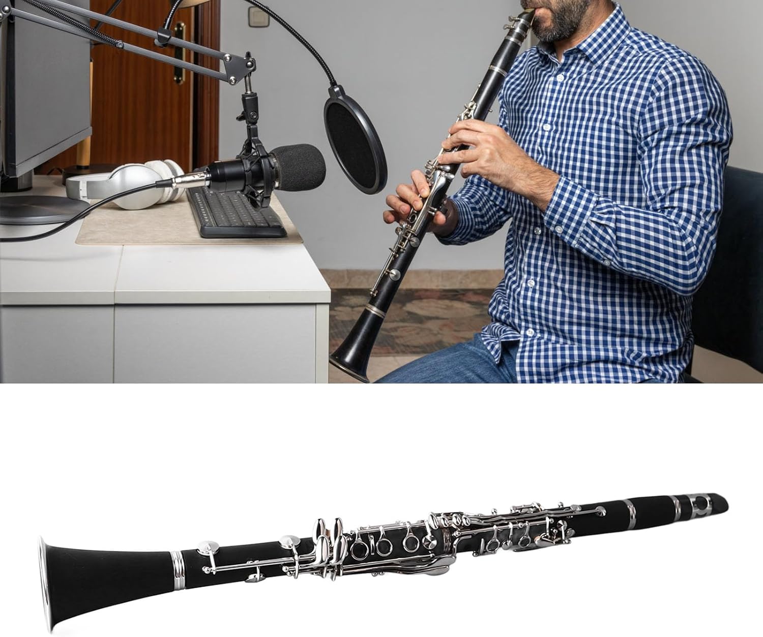 Bb Clarinet, Professional B Flat Clarinet Kit, Engineering Plastic Body with Ni Plated Keys for Play, Complete Clarinet Set with Gloves Shoulder Strap Cloth Reed Clip for St