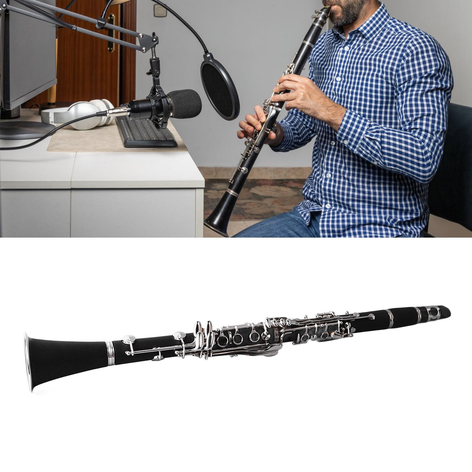 CHICIRIS Calidad de Sonido Profesional, Ingeniería Cuerpo de Plástico, Teclas Chapadas Ni Clarinete BB con de la Correa de Hombro Clamp/Holder de Caña para Músicos