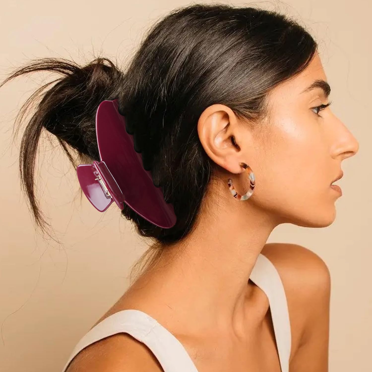 MAORULU Cute Claw Clip for Women – 4'' Large Acetate Hair Clips for Thick Thin Curly Long Hair, Durable Hair Clamps Non-slip Y2K Jaw Clip, Strong Hold, Stylish French Design (Wine Red) - Image 5