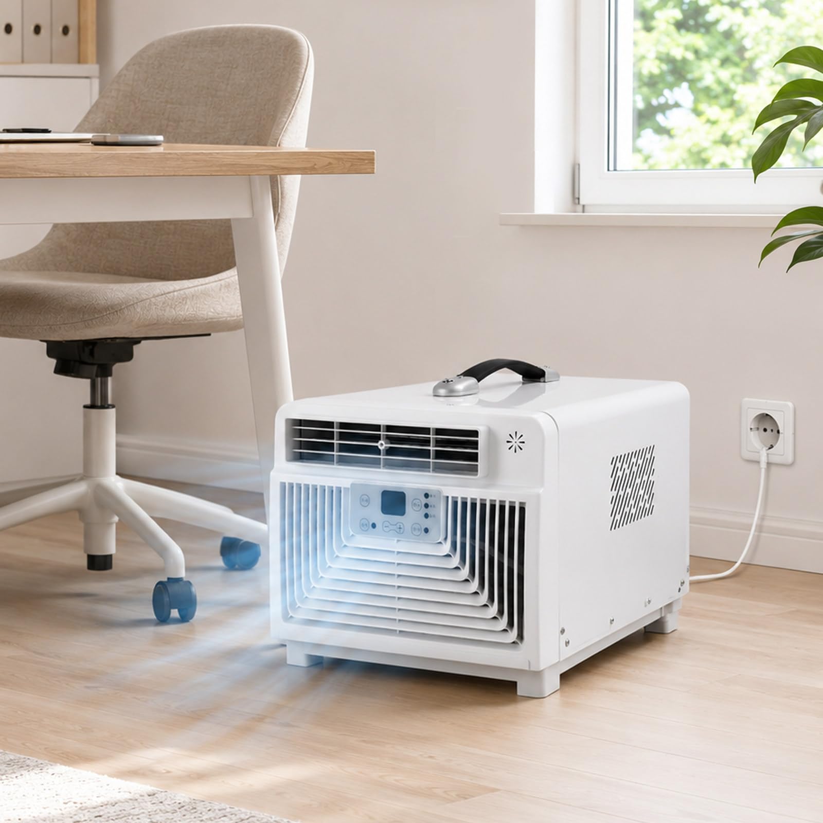 Aire Acondicionado Portátil 220V, 3400 BTU para Camping, Tienda y Autocaravana, 3 en 1 con Frío, Deshumidificador, Ventilador, Mando a Distancia, Temporizador 12H y Tubo de Escape