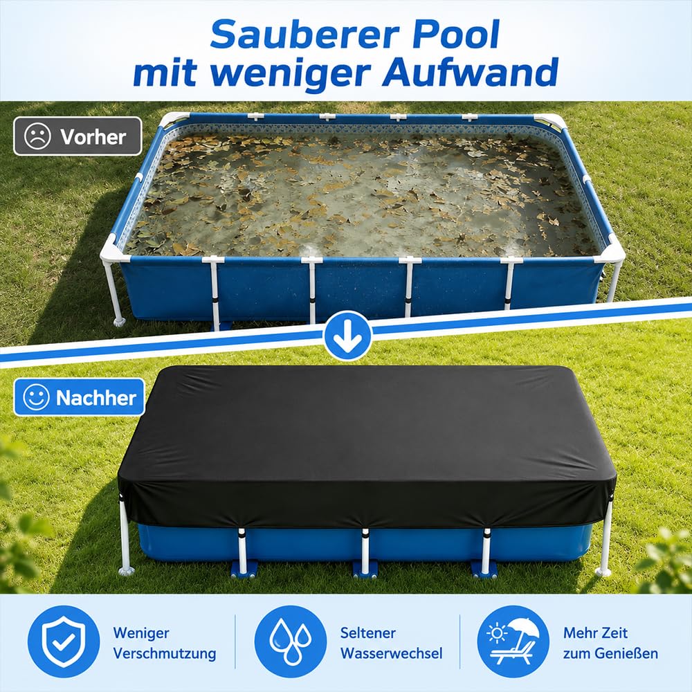 MEISO Bâche de piscine rectangulaire 300 x 205 cm - Bâche de piscine rectangulaire - Pour l'été et l'hiver - Pour piscine à cadre rectangulaire (B)