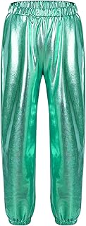 Pantalones metálicos brillantes para niños, niñas, cintura alta, elásticos, pantalones de deporte, monocolor, pantalones de entrenamiento, holgados, pantalones deportivos