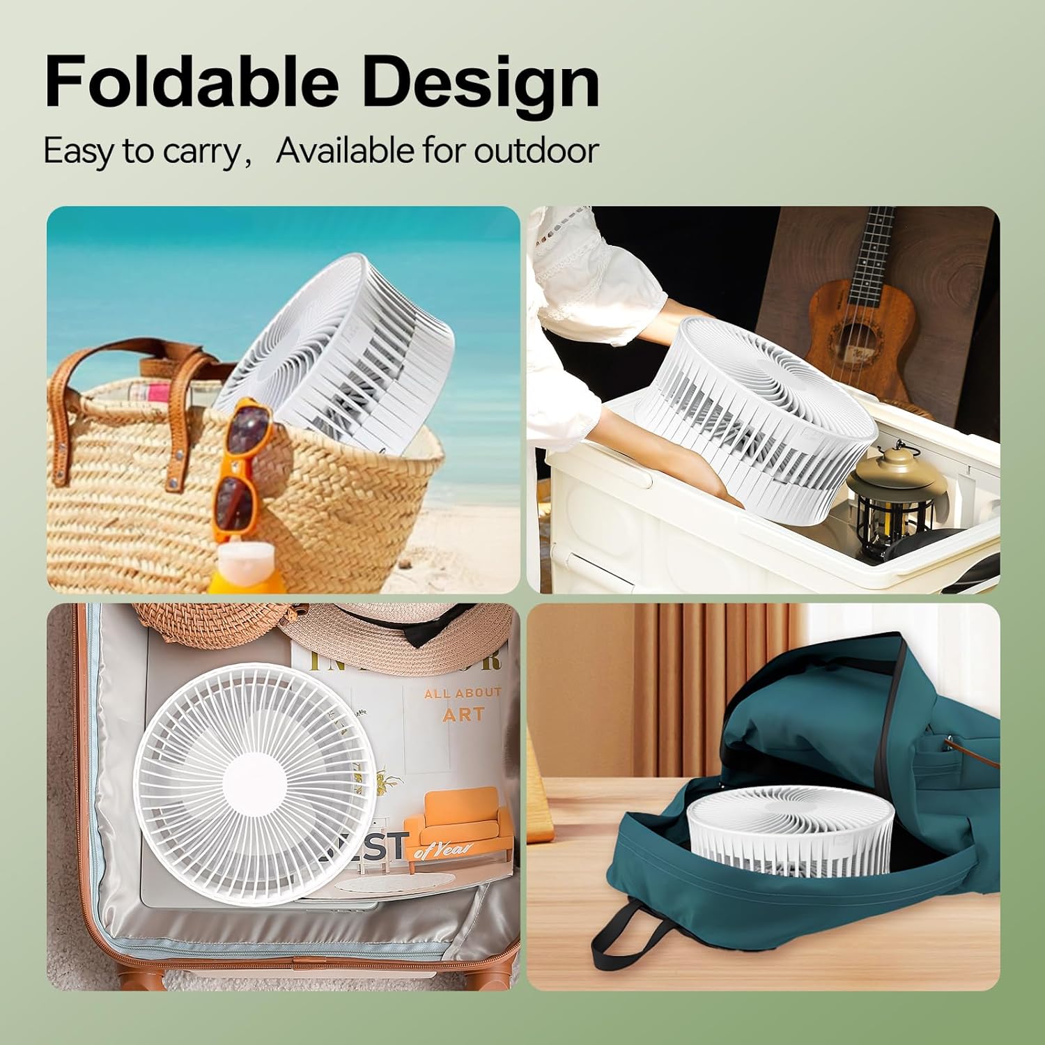 Portable Foldable Standing Rechargeable Fan - Adjustable Height 4000mAh USB-C Battery Operated, 4-Speed Quiet Small Fan for Bedroom Office Camping Travel 7''White