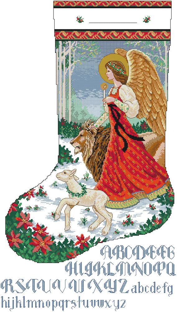 Awesocrafts Cross Stitch Stamped Kits Angel of Divinity Stocking Easy Patterns Cross Stitching Embroidery Needlework Kit Supplies 14CT 2 Strands