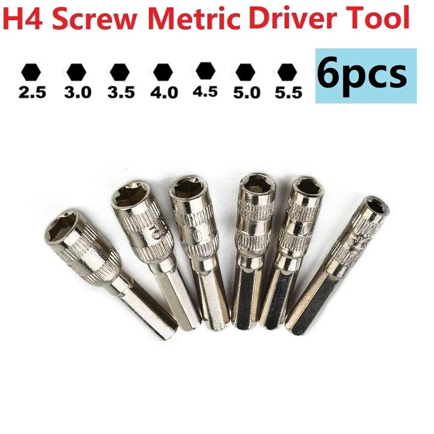 6 PCS 6 Point Hex Socket Set H4 Hex Shank Nut Driver Screw Metric Driver Tool Hand Drill Bit Metal 2.5 3.0 3.5 4.0 4.5 5.0 5.5mm(6 PCS Set)