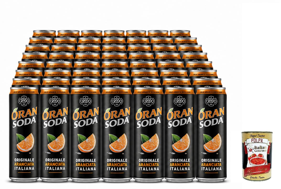 Italian Gourmet Bundle Orangenlimonade Originale Aranciata 72x33cl Polpa | 15,84L italienische Orangenlimonade in Dosen, Originale Aranciata Italiana mit sizilianischen Orangen laut Verpackung