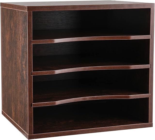 EasyPAG Wood Desktop 4 Tier in Tray A4 File Holder Magazine Organiser Mail Sorter Office Desk Tidy Paper Storage Filing Rack,Brown,352x331x260mm