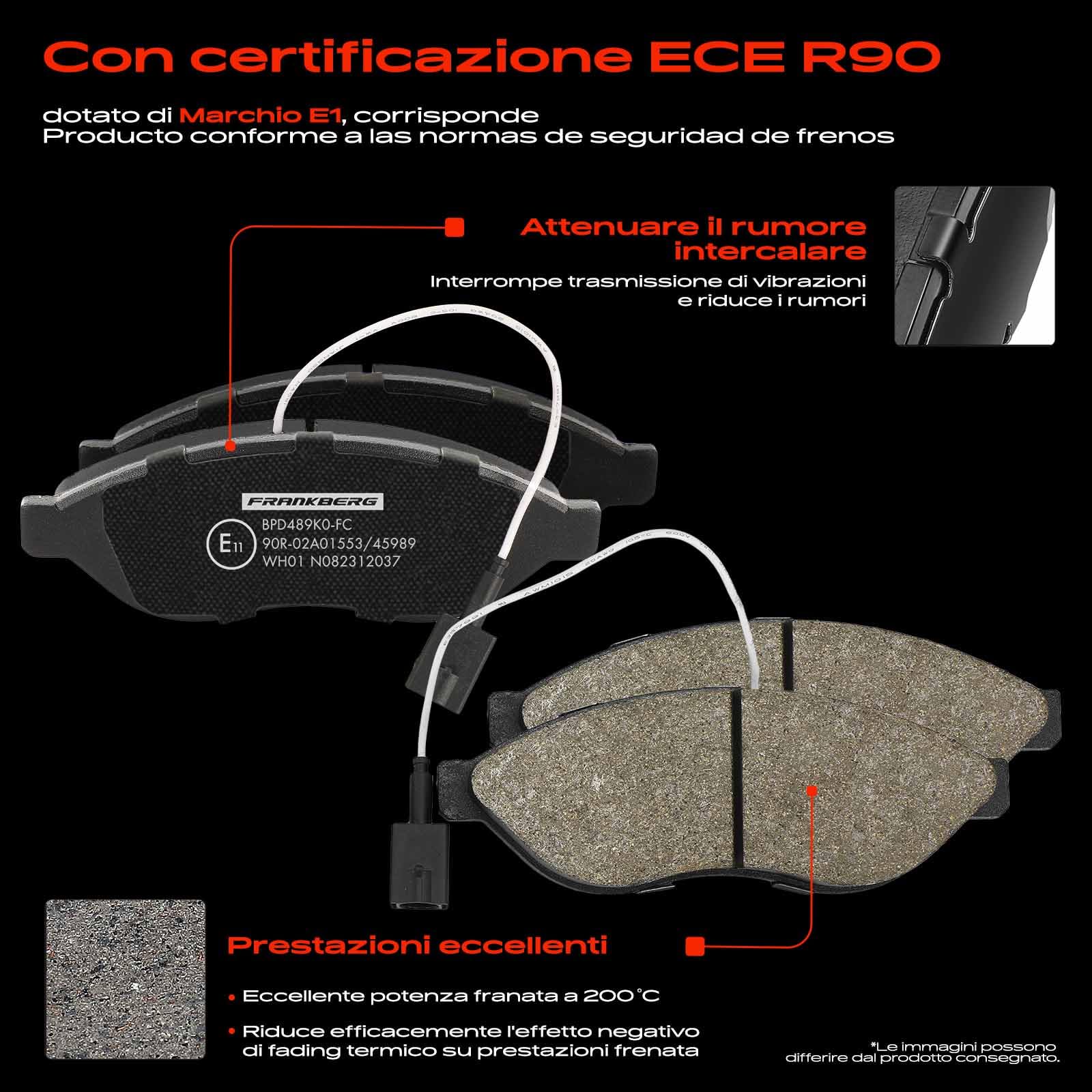 Frankberg 1 set freni incl. 2 dischi freno + 4 pastiglie freno anteriori | E172301; Compatibile con: Scatola di collegamento, Ducato Van 250, Autobus saltatore, Pianale/telaio Boxer