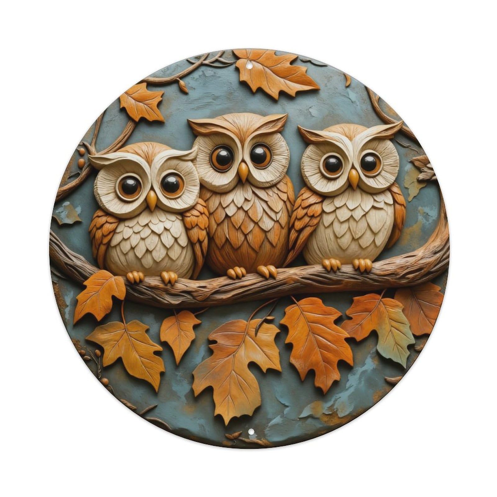 Zlatcbu Vintage Three Owls On Branch With Leaves Metal Tin Sign Retro Wall Art Poster, Decor For Home Living Room Bar Cafe Garage, 8X8 Inch