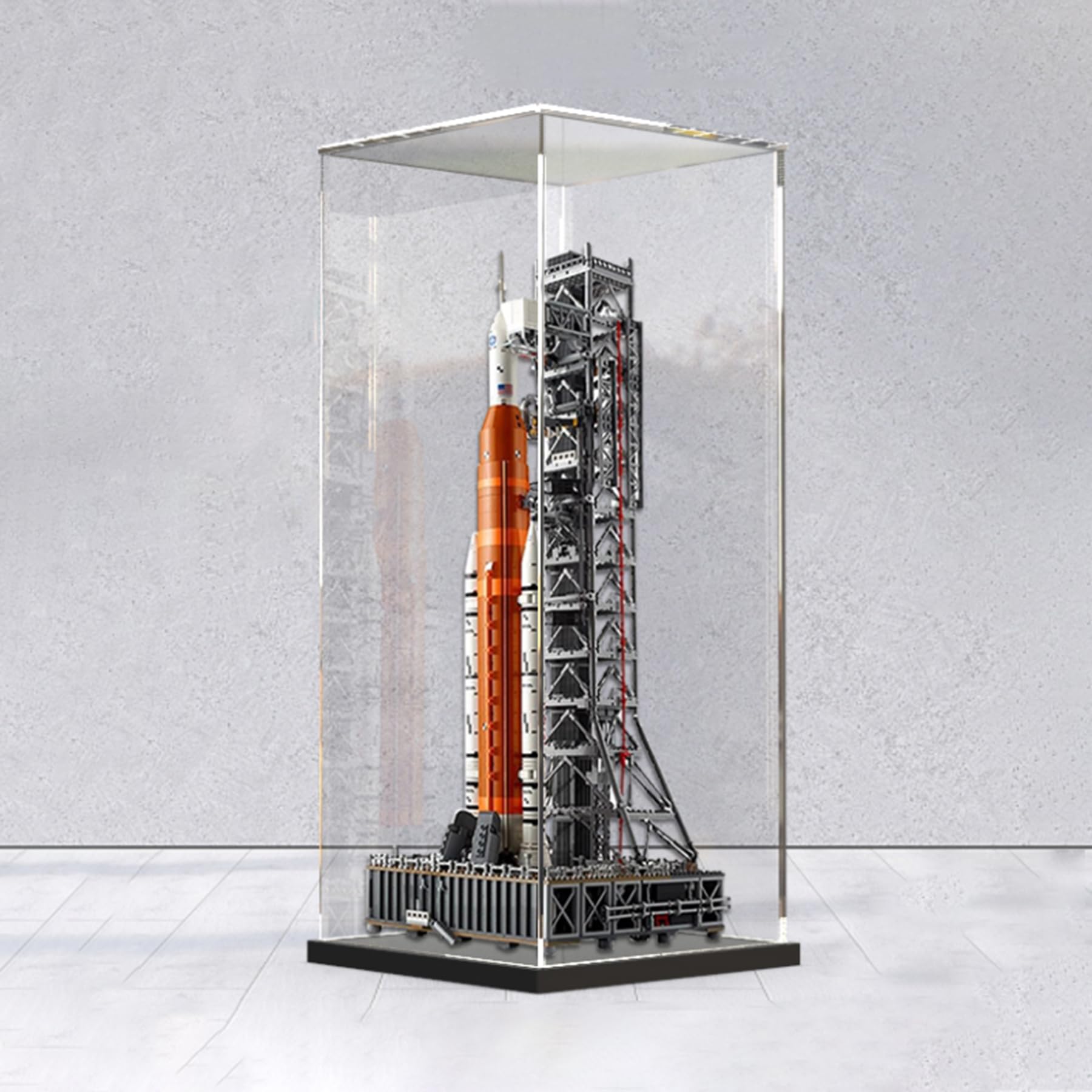 XNSHENGXAN Acrylic Display Case Compatible to Lego #10341 Artemis Space Launch System (13.7*13.7*29.5in), Display Cases for Collectibles, Sturdy Protection for Your Collectible,Black Base