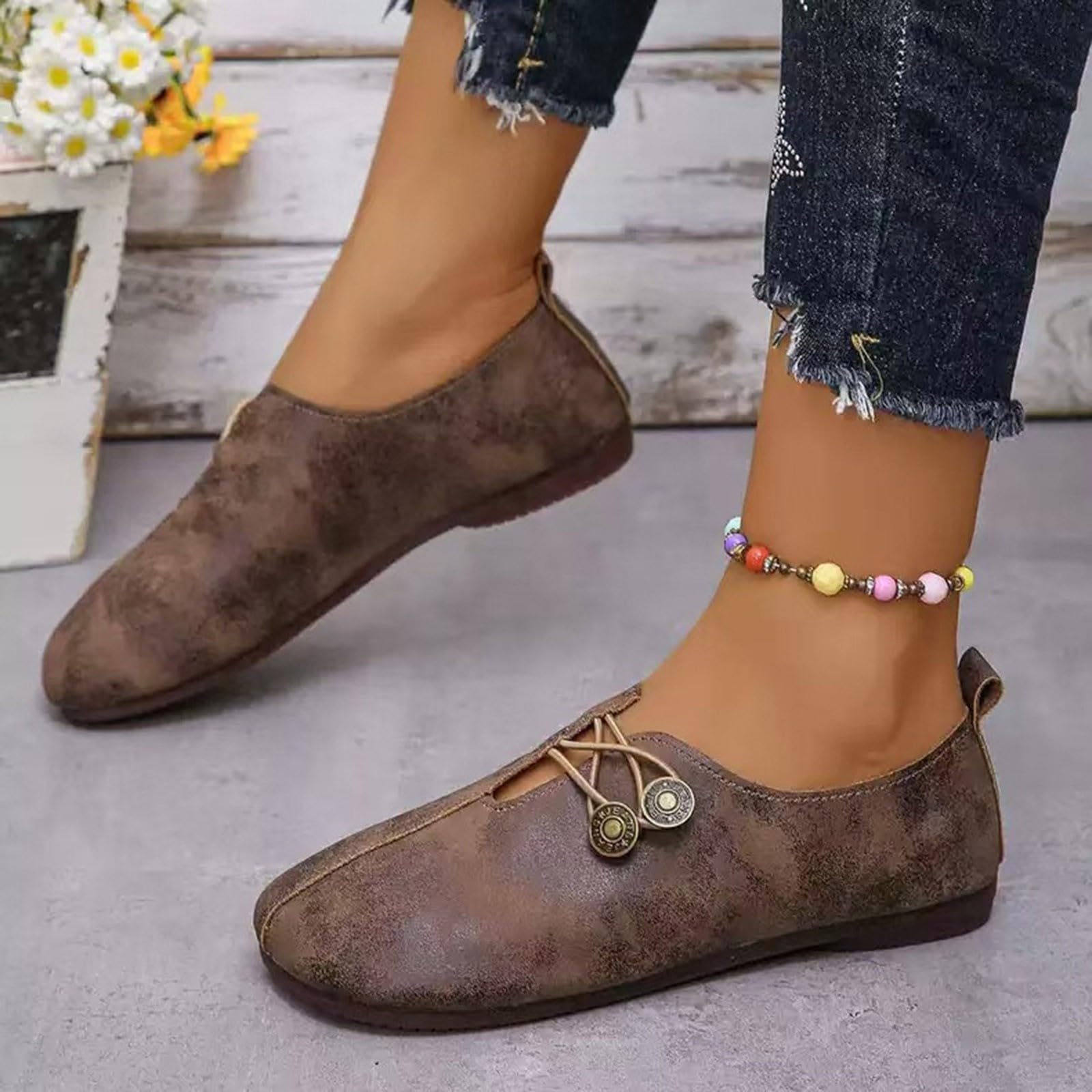 Chaussures de Cosplay médiévales en Similicuir pour Femme - Chaussures Plates élégantes - Style Renaissance Vintage - Durable - Chaussures de Spectacle à Enfiler pour Femme