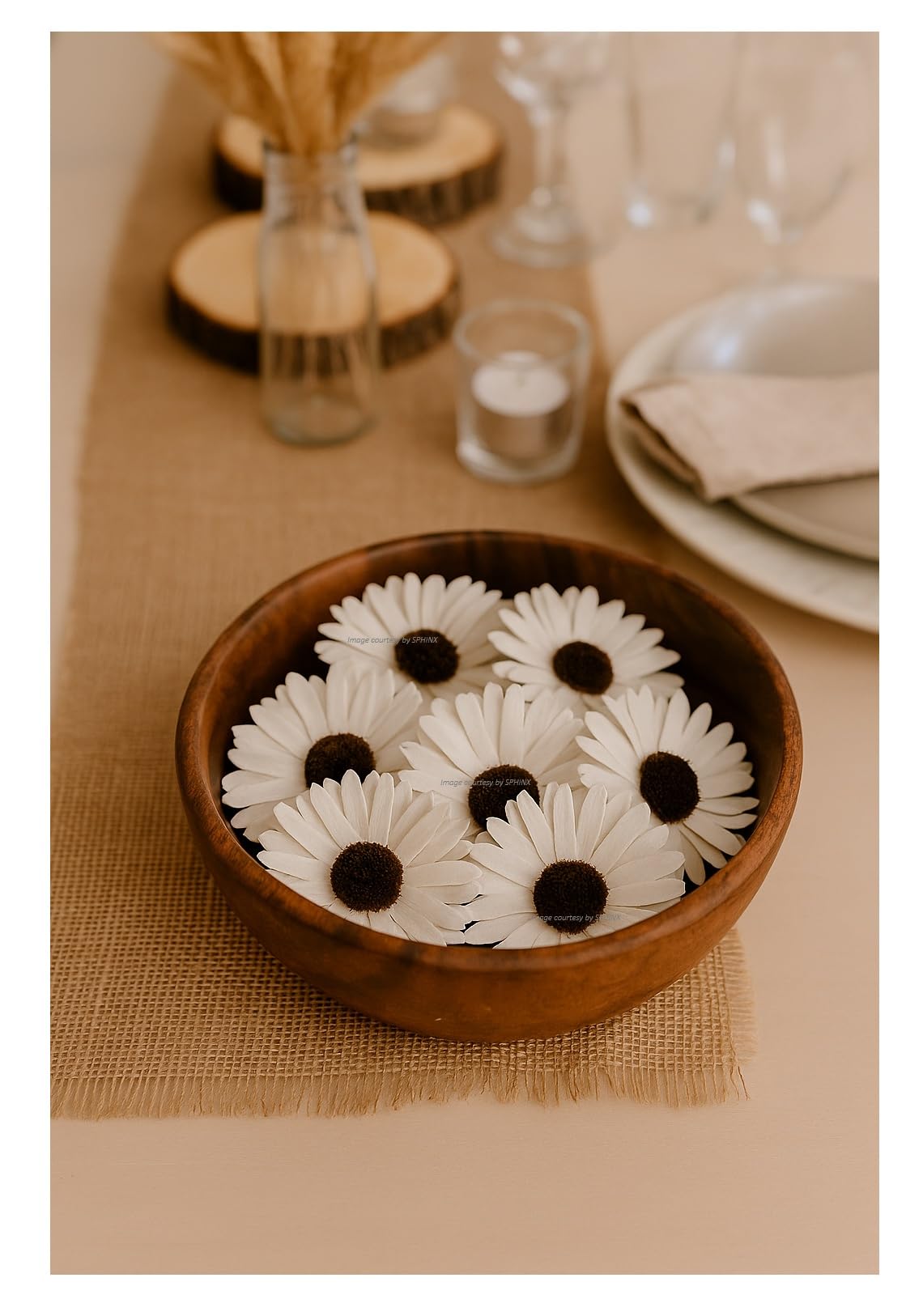 SPHINX Palm Leaf & Sola Flower Decorations | Handmade Birds,Parrots,flowers for Table Decor,Bowl Fillers,Craft,Bouquet Making,Trousseau & Festive Decorations- (10, 8 cm, White Sola Sunflowers)
