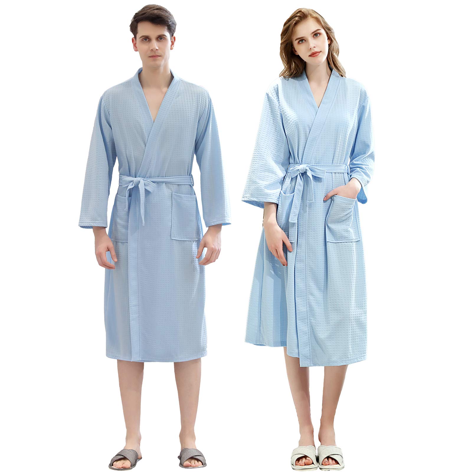 COMVIP Kimono de punto de algodón ligero para mujer, estilo waffle, albornoz de piscina de hotel, bata de noche