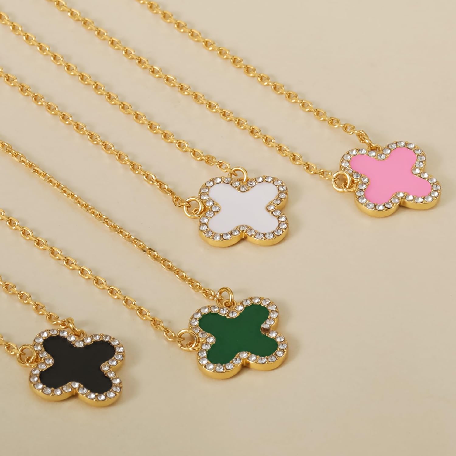 Qitian Clover Necklace for Women 18K Gold Four Leaf Pink Lucky Link Clover Necklaces, Trendy Necklaces Set Jewelry Gifts for Women - Image 8