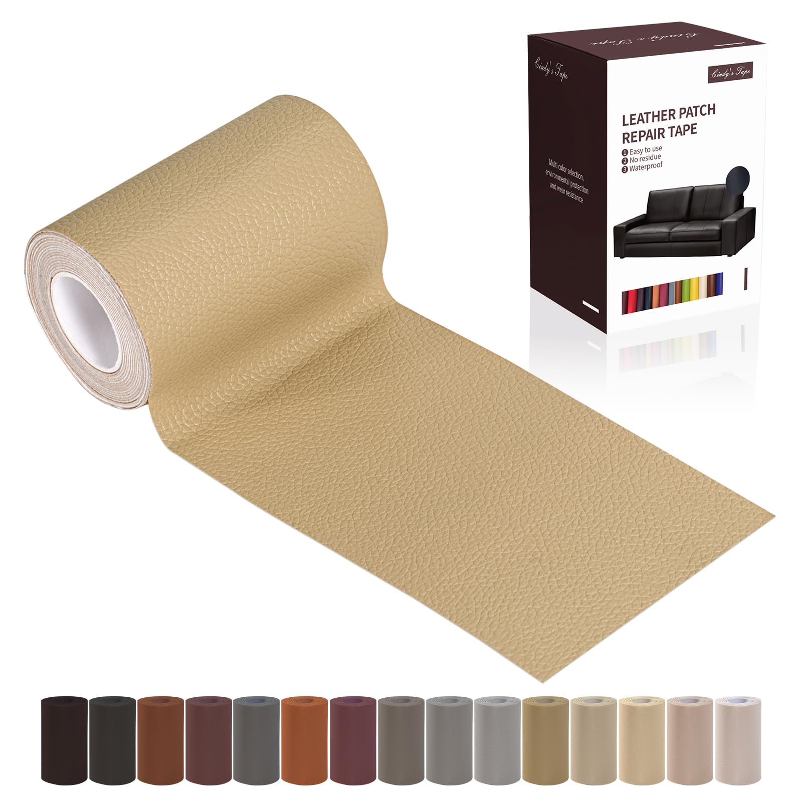 Leather Repair Patch Tape, Beige 3 x 61 Inches Self Adhesive Leather Repair Kit for Furniture, Car Seat, Vinyl Leather Repair Kit for Office Chairs, Couch, Sofa, Luggage