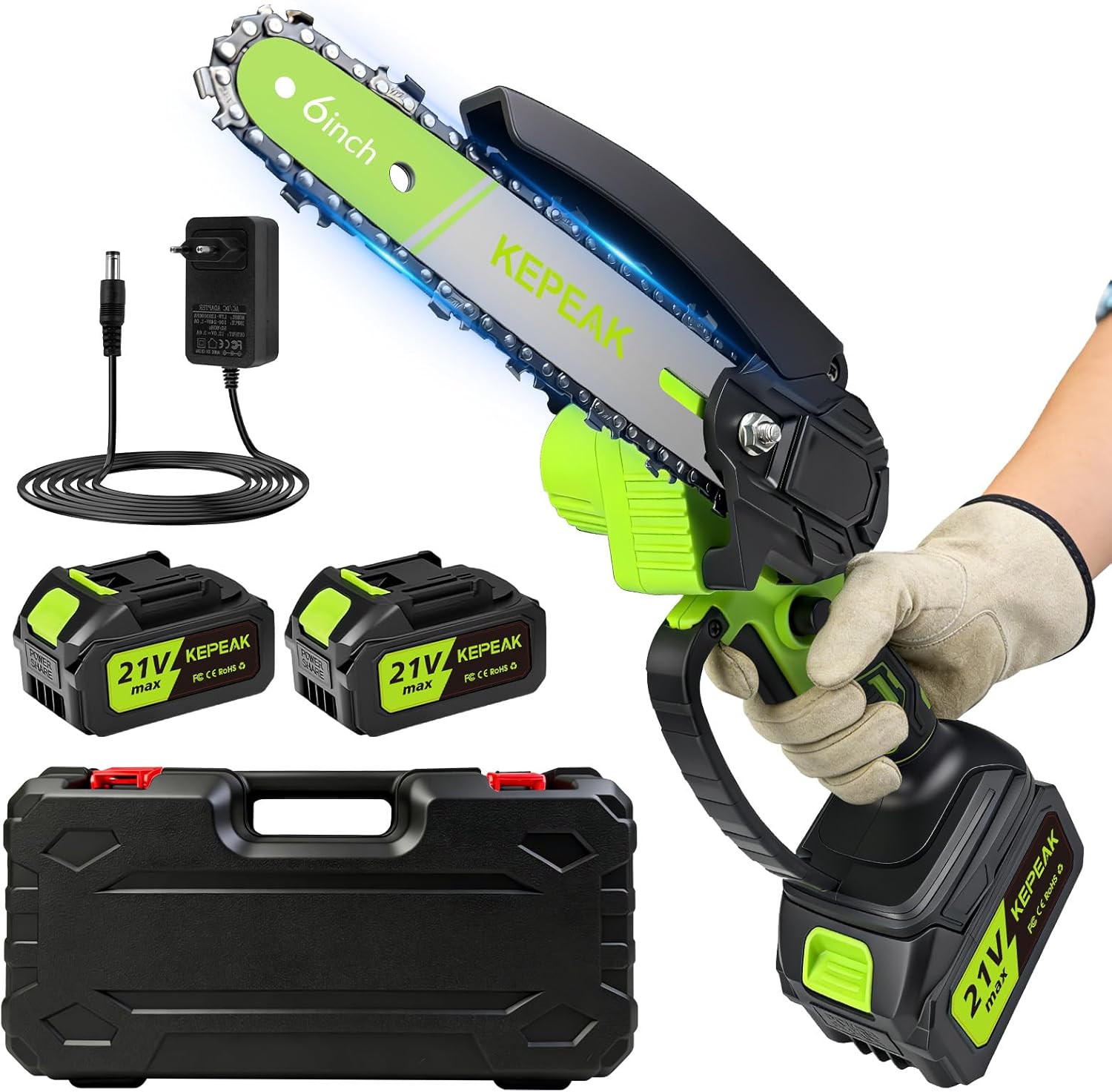 Mini Chainsaw Cordless, 6 Inch Electric Chainsaw Battery Powered, 900W Powerful Chainsaw with 2x 21V4.0Ah Batteries, Portable Chain Saw for Tree Trimming, Pruning&Wood Cutting, Gifts for Men Women