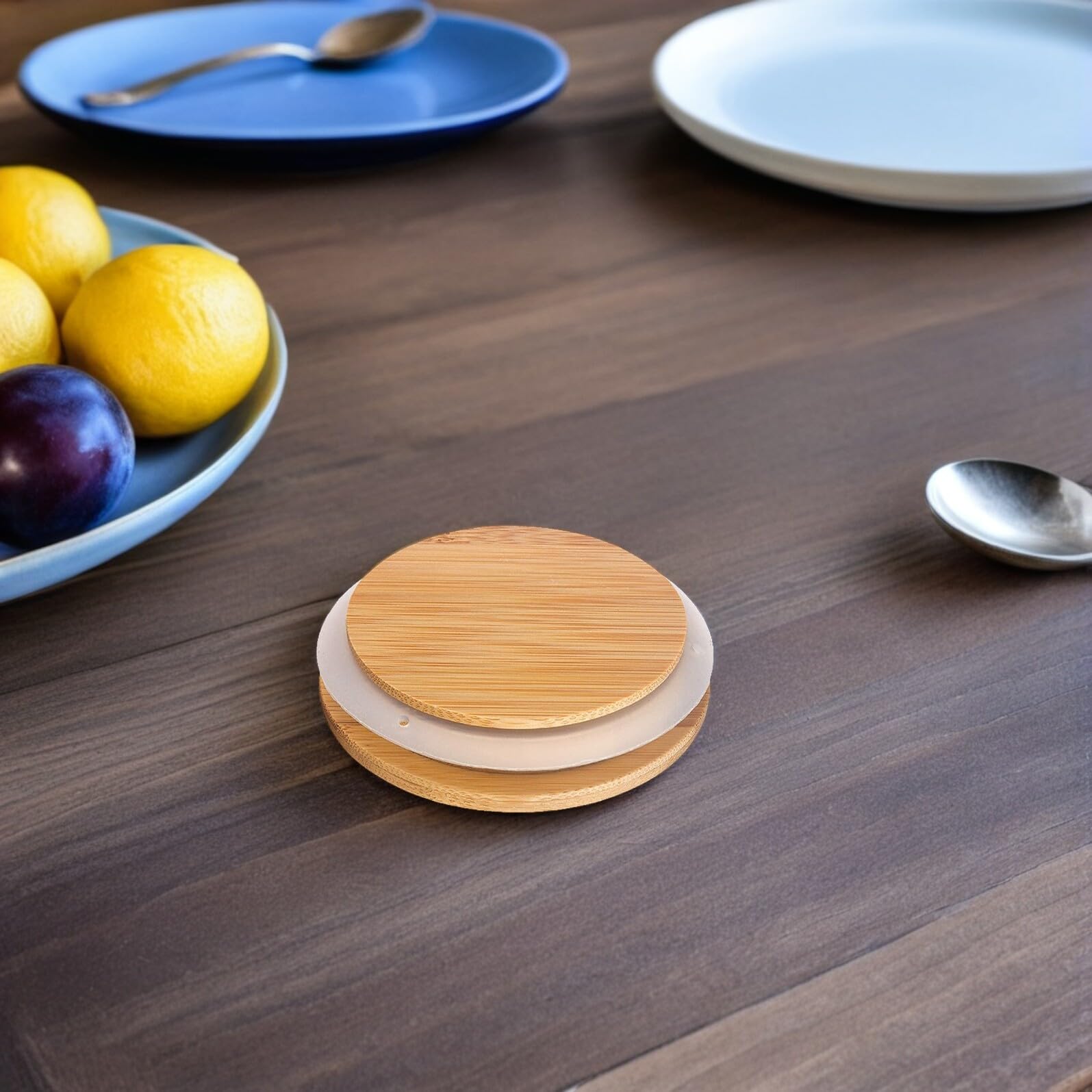 Coperchio per Barattoli in Vetro di Bambù e Silicone, 2 Pezzi, Pratico e Riutilizzabile per Cucina e Conservazione