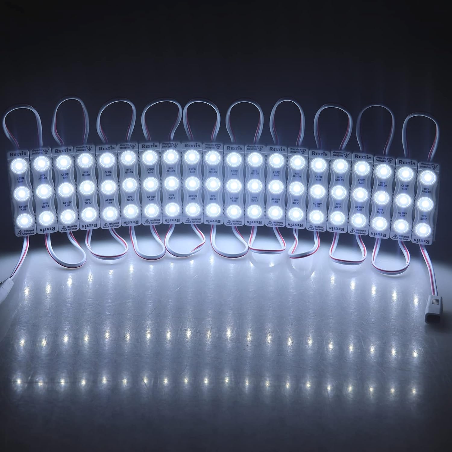 REXTiN Super Bright 100pcs 110V 2835 3 LED Module Storefront Lights White 1.5W Waterproof Decorative Light for Letter Sign Advertising Signs with Tape Adhesive Backside (White)