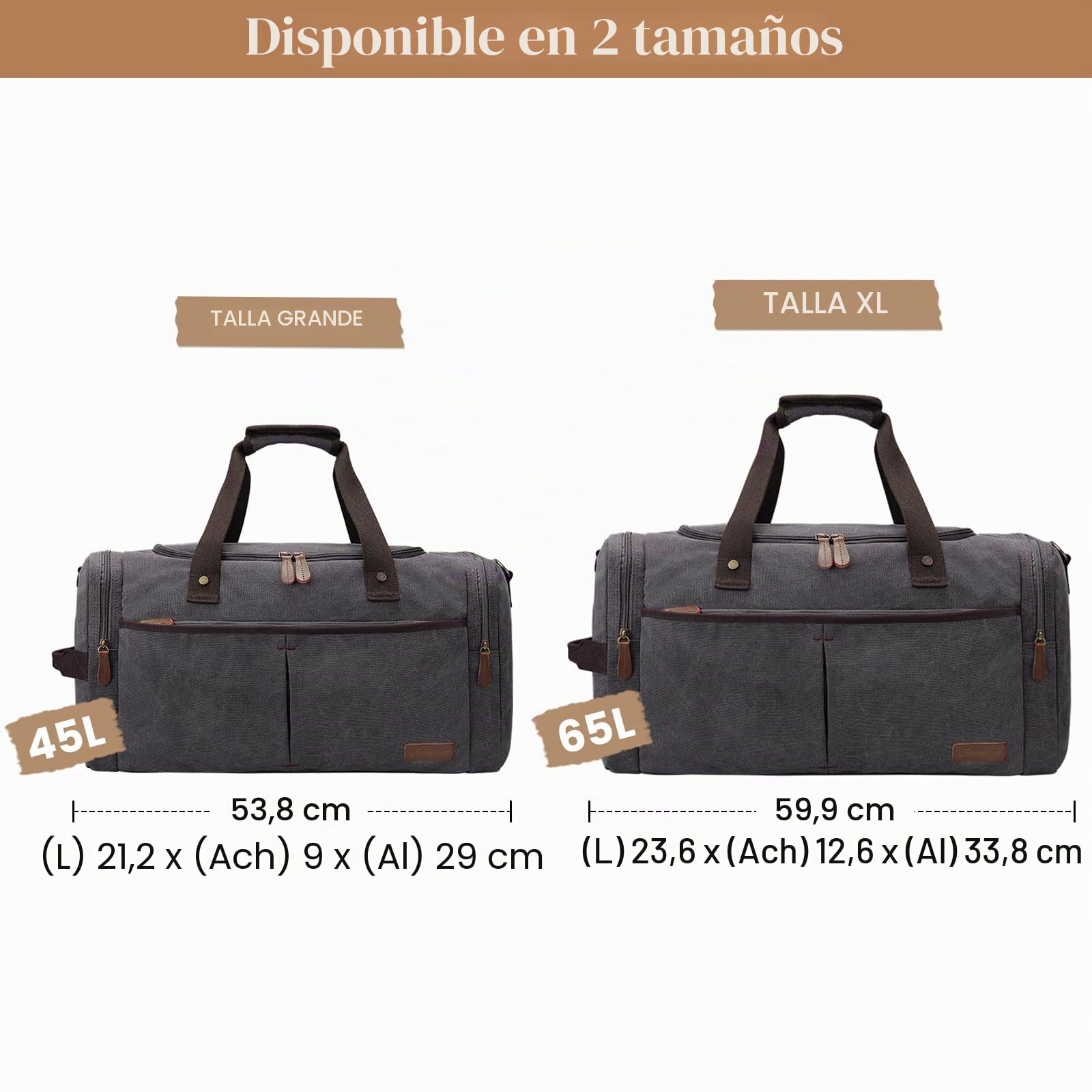 S-Zone Bolsa de Lona expandible de 65 litros, Bolsa de Viaje para Fin de Semana con Compartimento para Zapatos, Bolsa Grande de Transporte, Bolsa de Gimnasio para Hombres y Mujeres