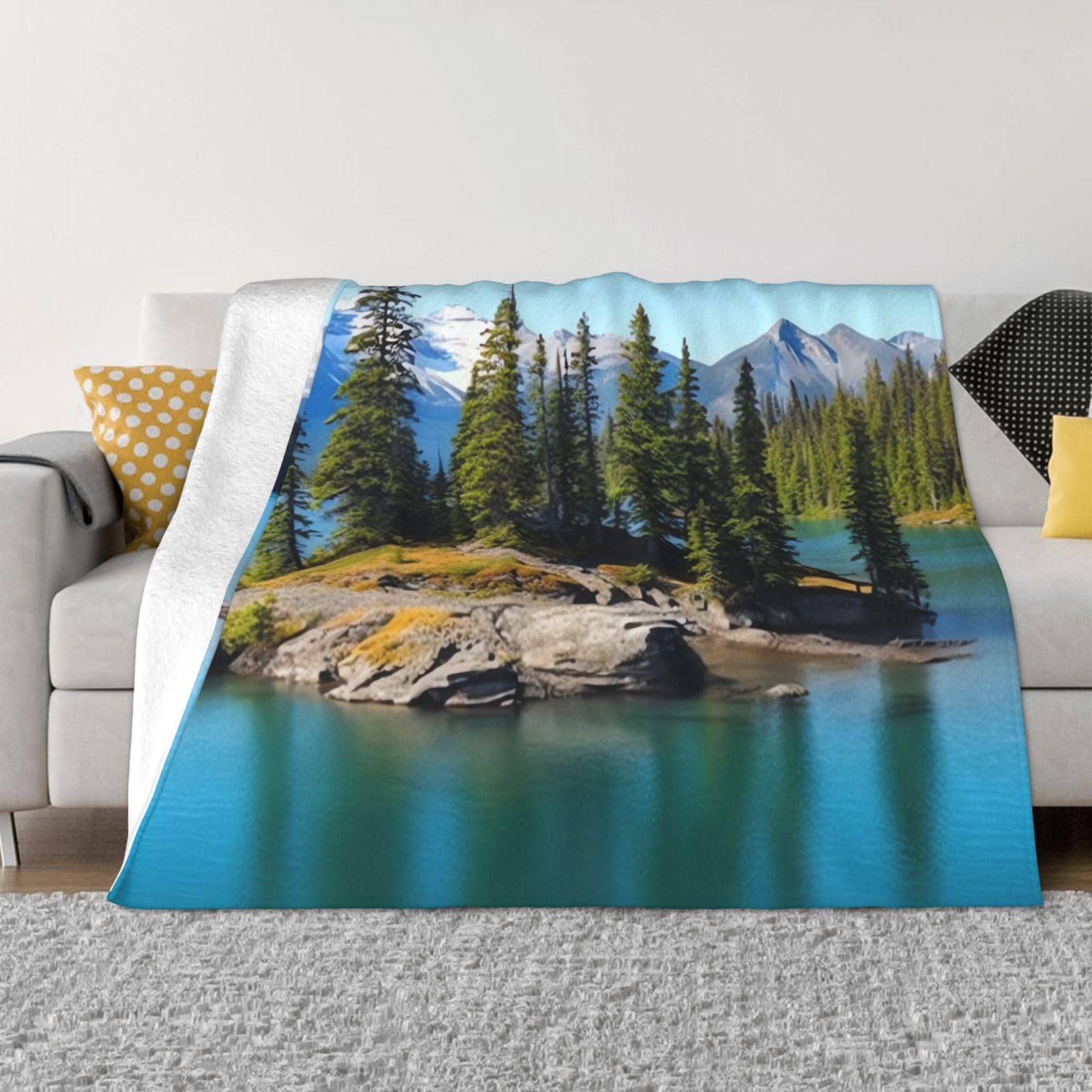KLOPH Spirit Island in Lake Throw Blanket 80"x60" Flannel Fluffy Warm Blanket for Couch, Reversible Plush Blankets for Bed, Comfy Fuzzy Blanket for Sofa, Plush Lightweight-Blankets for All Season
