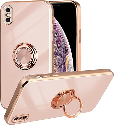ITELINMON Funda para iPhone Xs MAX, protección contra caídas de grado militar esquinas que absorben los golpes Anillo de teléfono integrado chapado