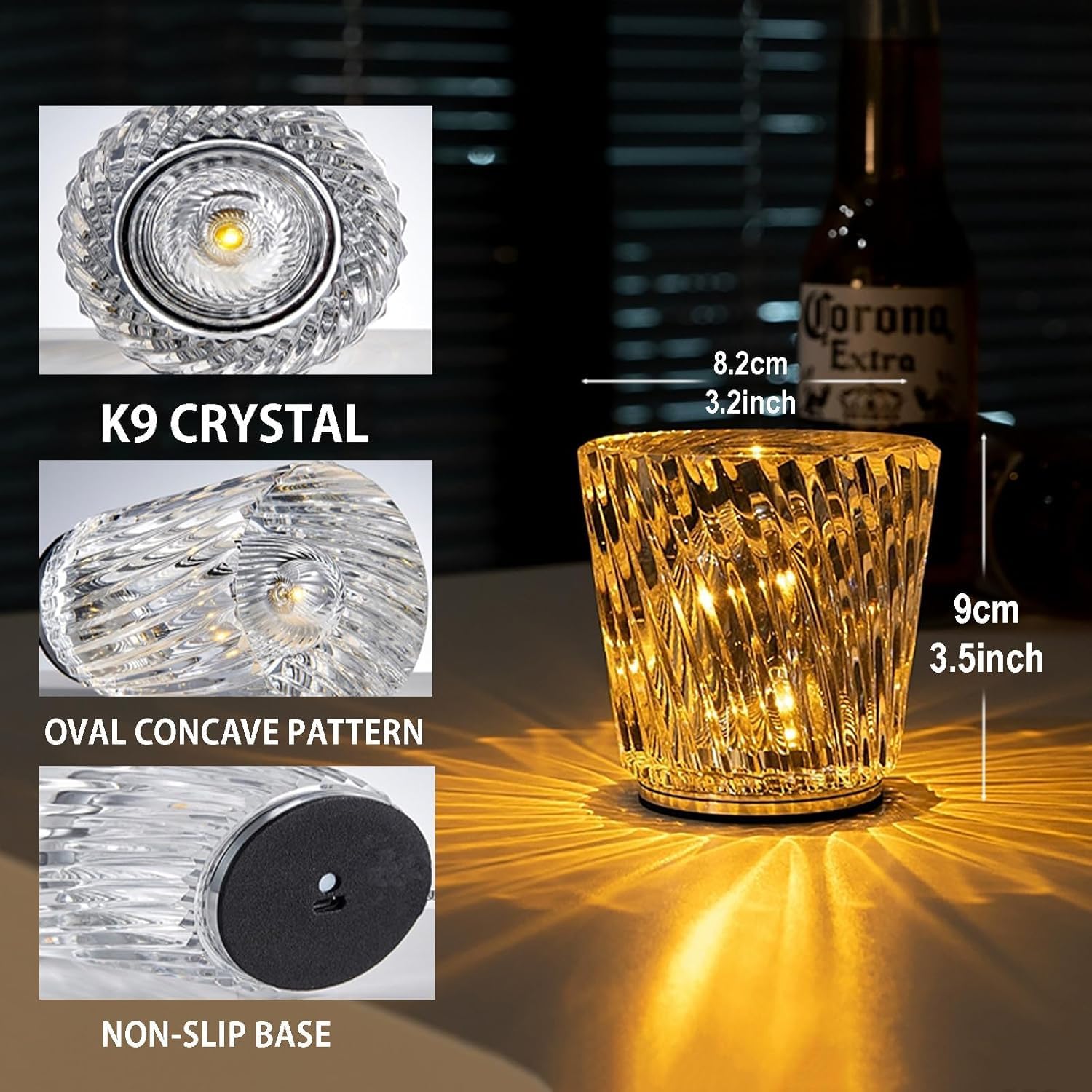 Crystal Diamond Table Lamp USB Charging Touch Lamp K9 Crystal Table Lamp with 3 Color, Diamond Lamp for Nightstand Bedroom Livng Room Decor Christmas Gifts (Style C, 3 Color)