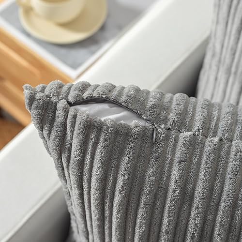 Miniatura 3 de Kevin Textile - Juego de 2 fundas de cojín decorativas de terciopelo de pana a rayas súper suaves para bebé, 16 x 16 pulgadas (15.7 in), color gris