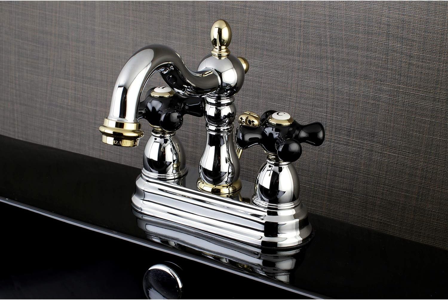 Kingston Brass KB1604PKX Heritage Onyx 4" Center Lavatory Faucet with Cross Handle, Chrome/Polished Brass