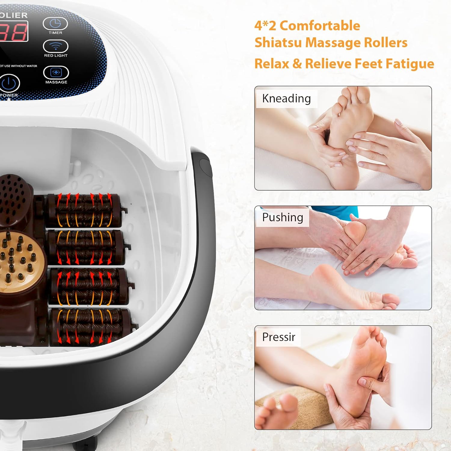 Foot Spa Bath Massager with Heat, Bubbles Jets, Pedicure Foot Soak Tub, 8 Automatic Maize Roller, Timer&Temp Remote Control, Red Infrared Light, Medicine Box, 21 Motorized Shiatsu Massage for Relief : Beauty & Personal Care