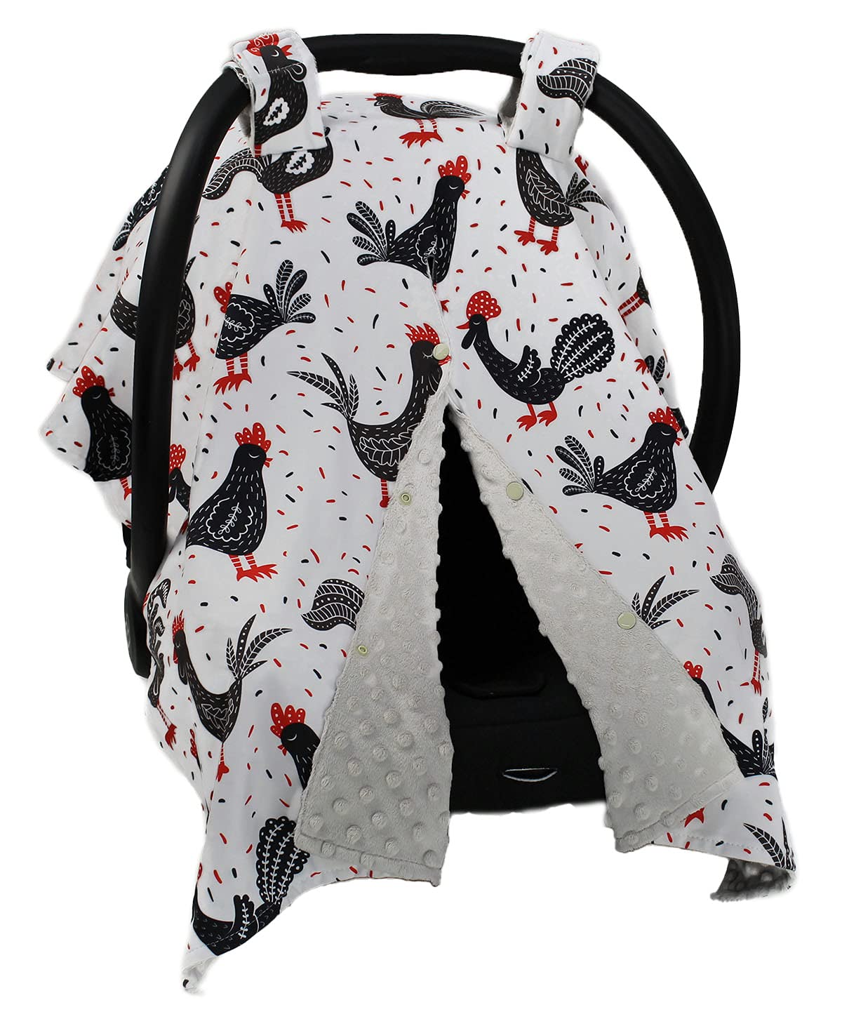 Dear Baby Gear Deluxe Car Seat Canopy, Double Layer Minky, Black And Red Chickens, Gray Minky Dot, 40 X 30 Inches,1 Count