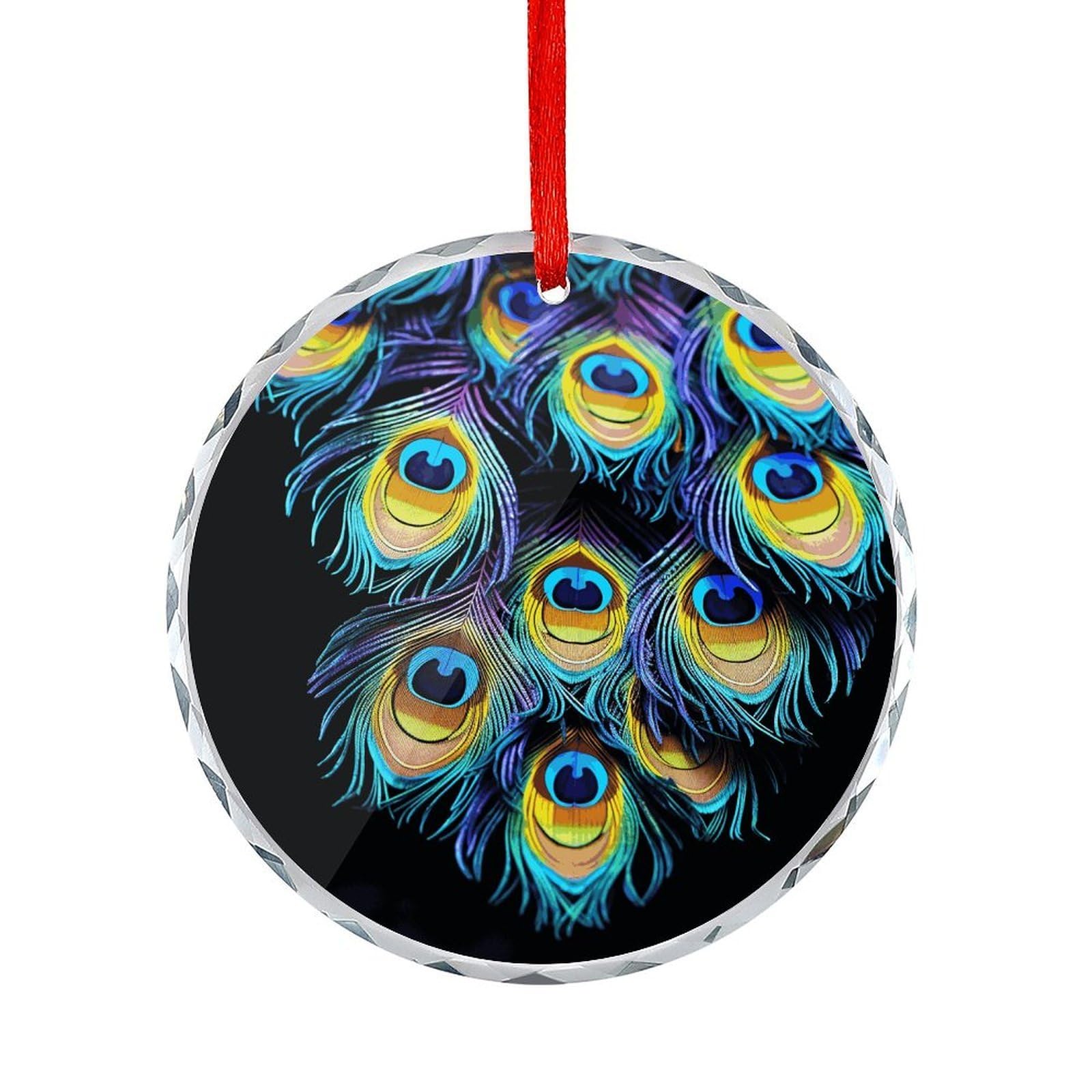 Btcowzrv Style A Bunch Of Peacock Feathers Round Ornament Hanging Pendant Decor