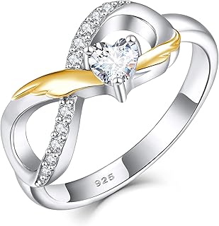 Bague Infini Bague en Argent 925 Coeur 3A Zircon Or Aile Bague de Fian&ccedil;ailles pour Femme
