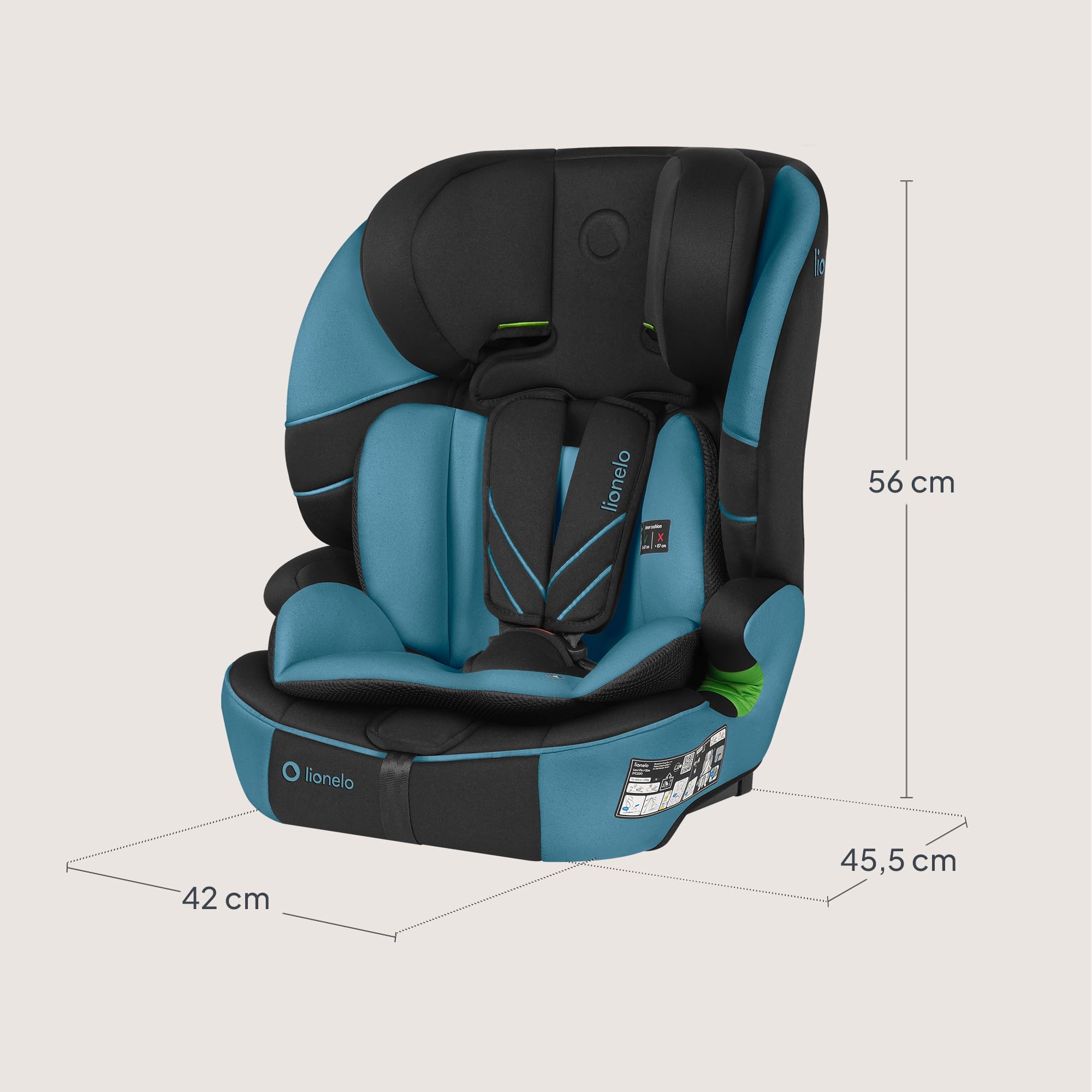 LIONELO LEVI FIX I-SIZE Dziecięcy Fotelik Samochodowy 76-150 cm do 36 kg, Grupa 1 2 3, Ochrona Boczna, 10 stopni Regulacji Zagłówka, Montaż ISOFIX i pas Top Tether, R129 i-Size