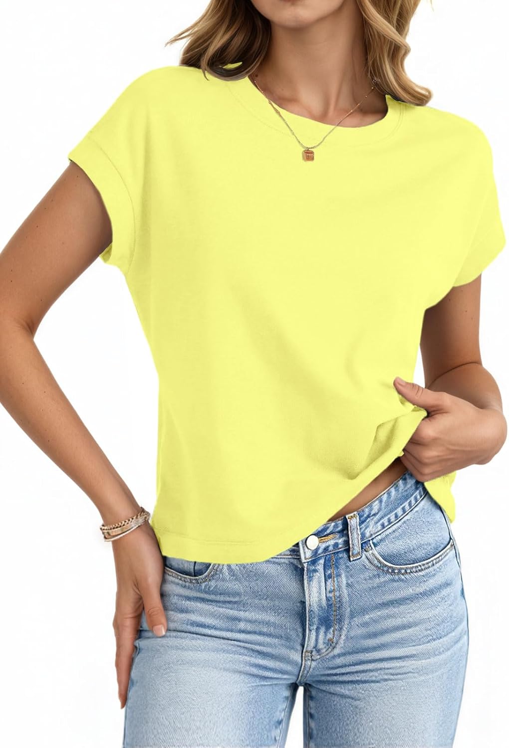 UNCLECAT Womens Crop Tops Cap Sleeve Cropped T Shirts Crewneck Loose Fit Short Sleeves Tees Summer Fashion Clothes