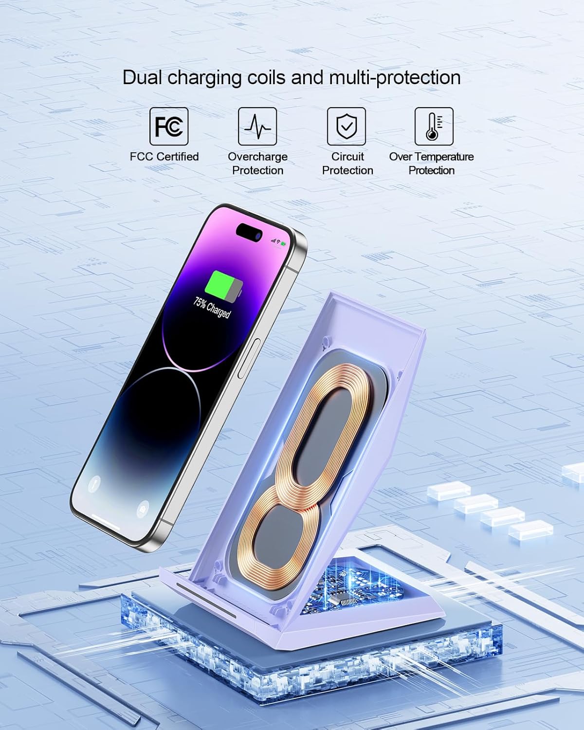 NANAMI Wireless Charger with USB C Charger - Fast Wireless Charging Stand Compatible with iPhone 17/16/15/14/13/12, Phone Charger Dock for Samsung Galaxy S26/S26+/S25/S25+/S25 Ultra/S24/S23/S22