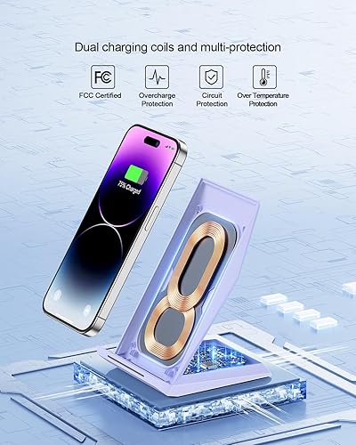 Miniatura 10 de Cargador inalámbrico rápido, 2 unidades Soporte de carga inalámbrico certificado NANAMI Qi para iPhone 14131212 Pro MaxSE 202011XRXSX8 Plus, Samsung