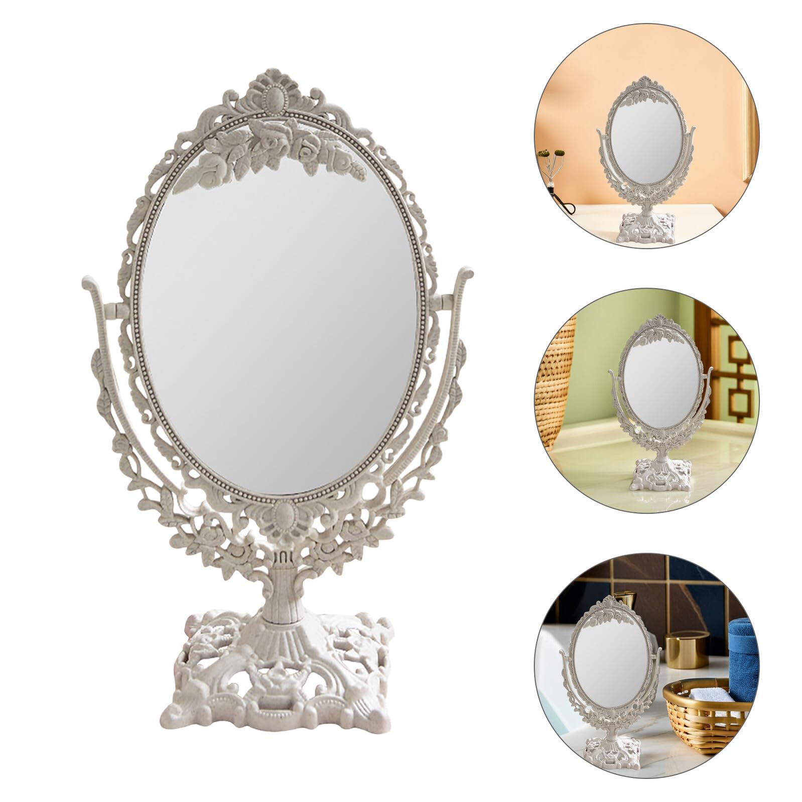 Garneck Tavolo Specchio 360 ° Rotazione Vintage Portatile Tabletop Make- Up Specchio Doppio Lato Stand Vanità per Bagno Camera Da Letto Dressing