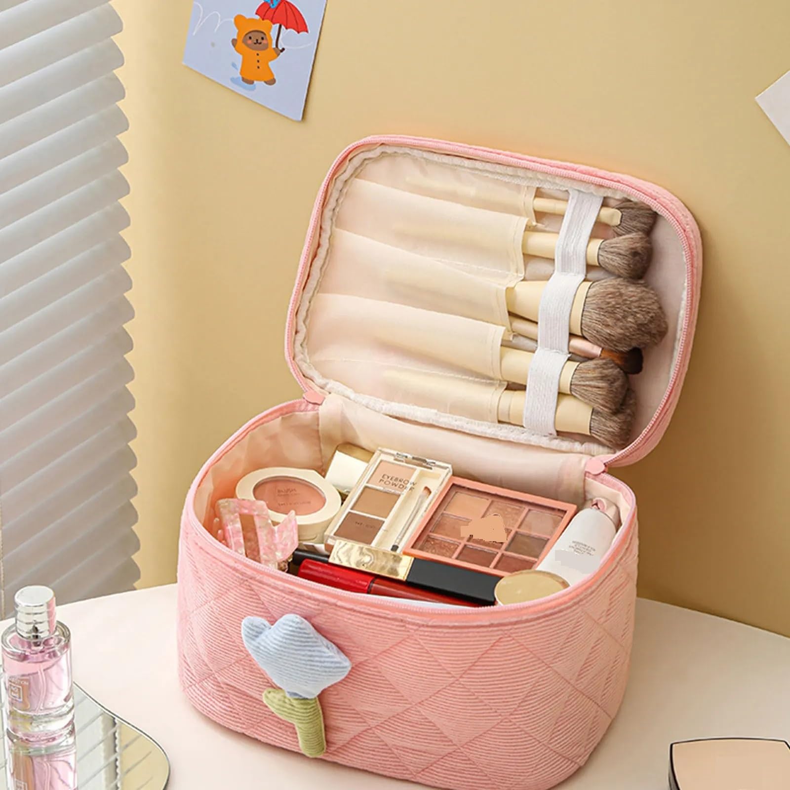 Bolsa De Cosméticos Bolsa de Maquillaje for Mujer, Bolsa cosméticos portátil Gran Capacidad, Organizador artículos tocador for niña(Grape-Purple)