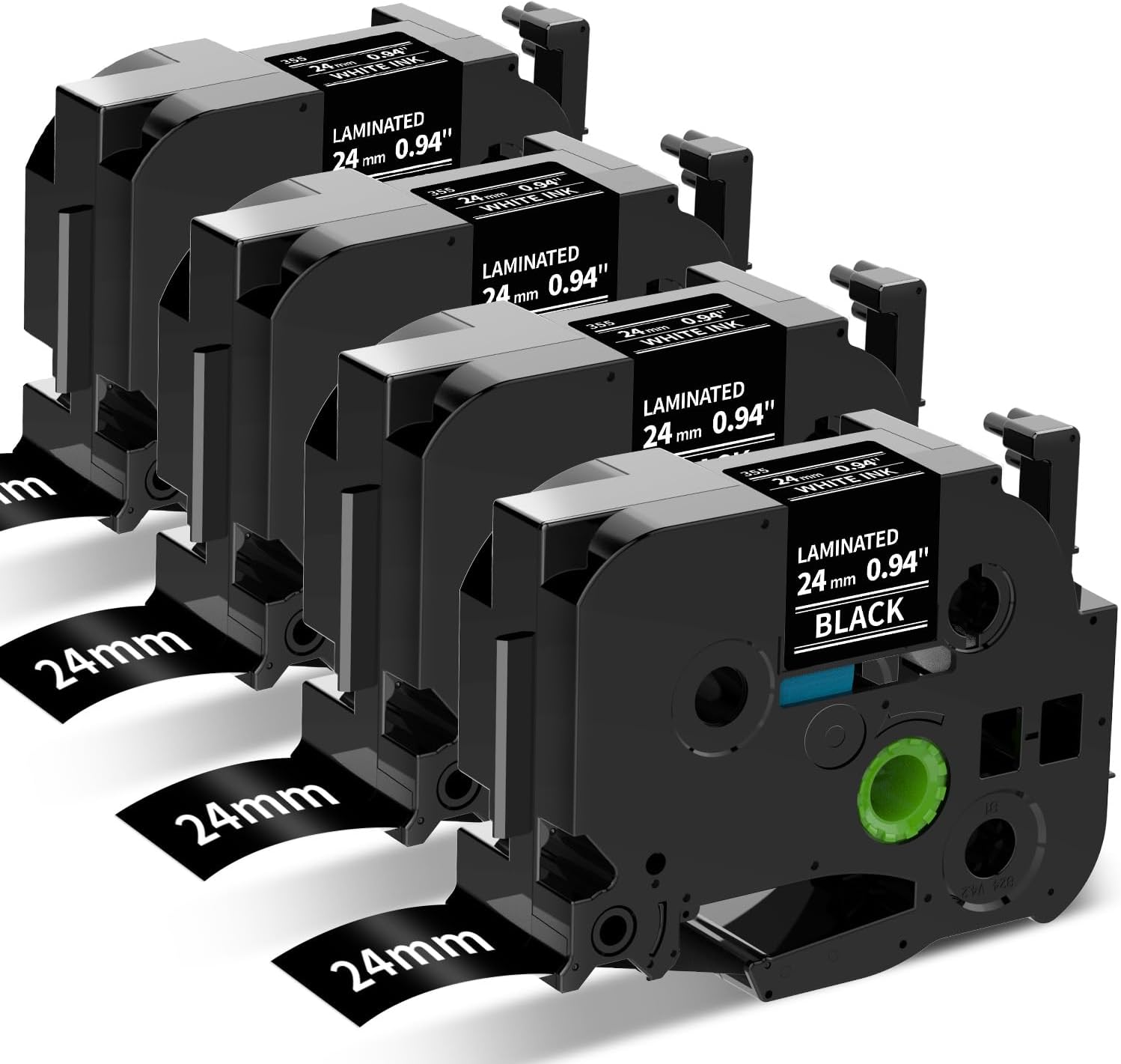Compatible Label Tape Replacement for Ptouch TZe-355 TZe355 TZ355 TZ-355 White on Black 0.94"x 26.2"(24mm x 8mm) for Brother Ptouch PTD600 PTP700 PT2300 PT2430PC PT-2730 PT-P750W,4 Pack