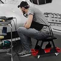 Vista 9 de M-AUTO Taburete mecánico Asiento de detalle Asiento móvil utilitario rodante con ruedas giratorias bloqueables, capacidad de 300LBS Asiento rodante