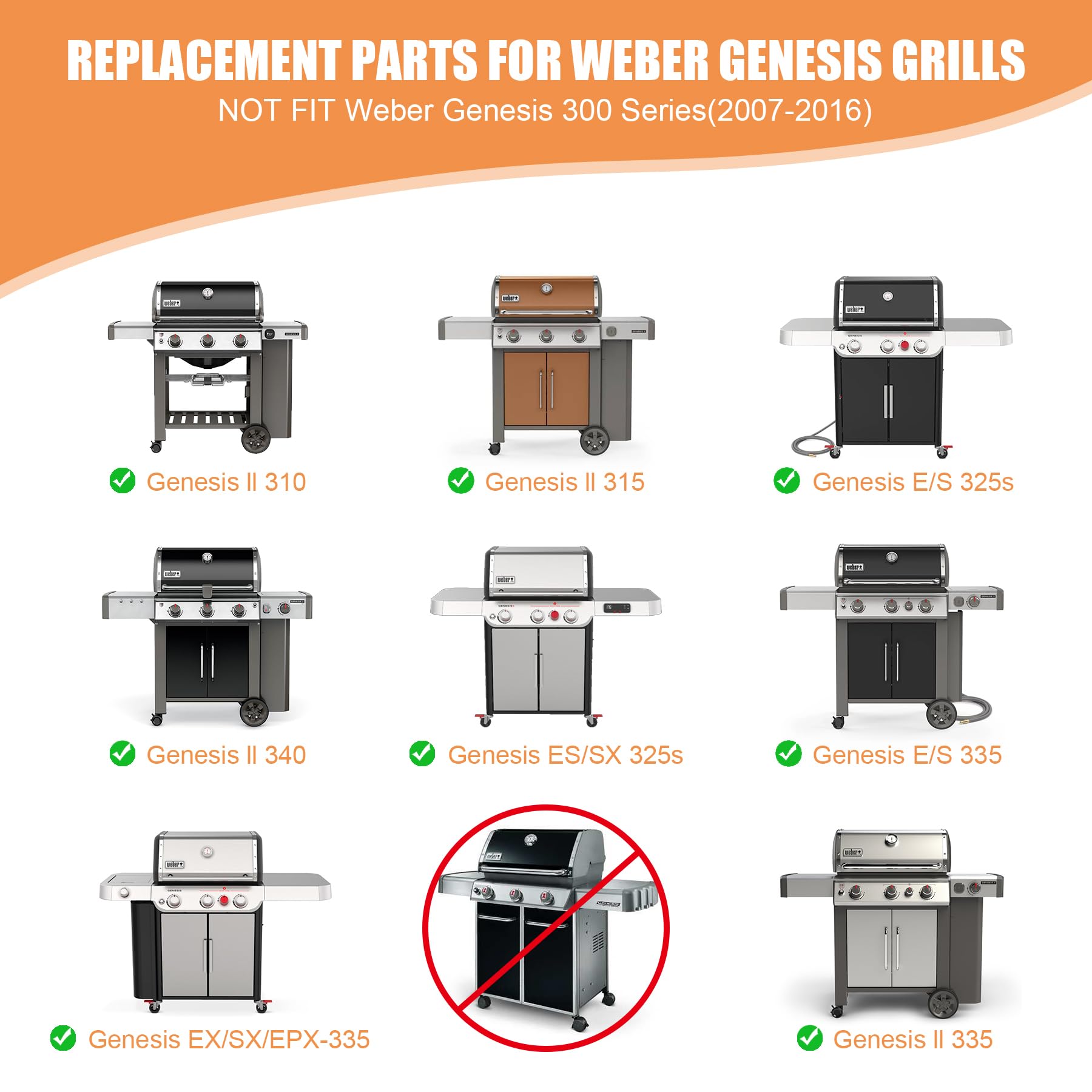 66032 Flavorizer bars voor Weber Genesis II/LX 300-serie, Genesis II E/S-310, II E330, II E335, II S335, II LX S/E-340 gasgrills, 43,4 cm hitteplaat, 66795 grill-reserveonderdelen, aromarails voor