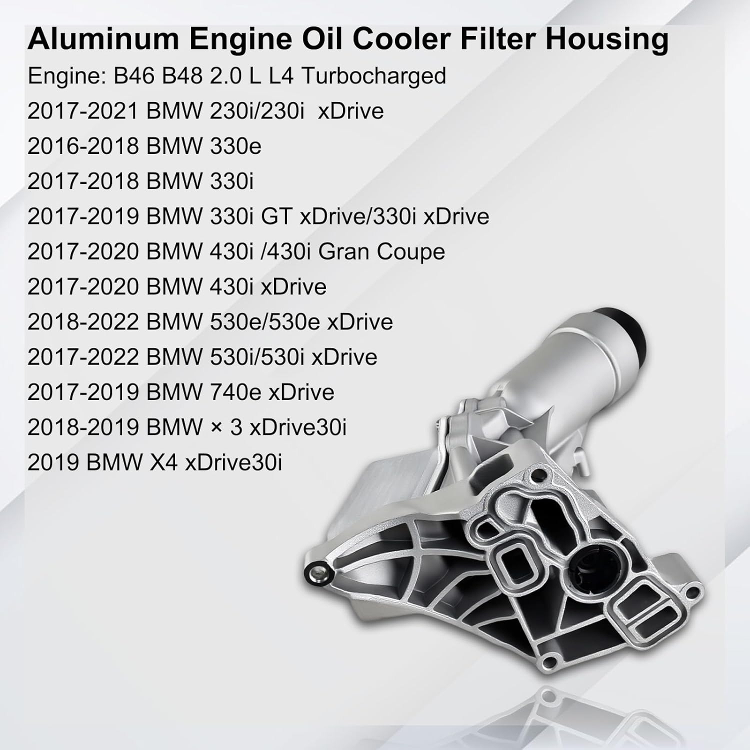 MuHize Upgrade Aluminum Engine Oil Cooler Filter Housing with Gasket, Bolts Fit for 2016-2022 BMW F30 230i 330e 330i GT 430i 530i 530e 740e xDrive X3 X4 B46 B48 L4 2.0L Turbo Replace 11428596283