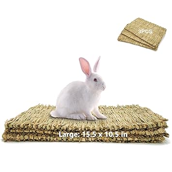 Seaokais Rabbit Grass Mat 3 Pack Natural Hand-Woven Straw Bunny Bed Hamster Cat Dog and Small Animals